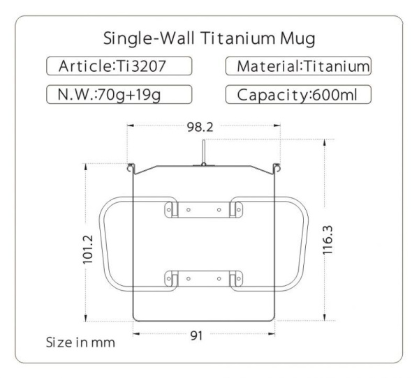 Кружка GORAA Titanium с крышкой 0,6L (Титан, 600мл)